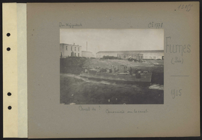 Furnes (près). Canal de ? Canonnière sur le canal