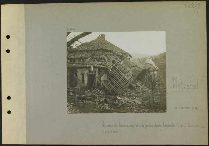Metzeral. Ruines de la maison d'un poète dans laquelle furent trouvés des manuscrits