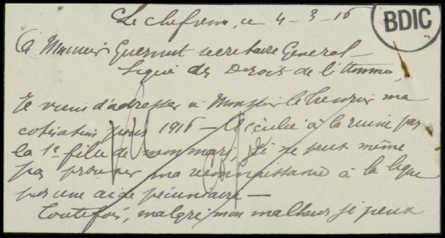 04 : Correspondance LDH. 4 mars au 25 octobre 1916. Sous-Titre : Fusillés de Souain - Dossier Blanche Maupas