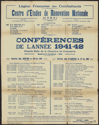 Conférences de l'année 1941-42