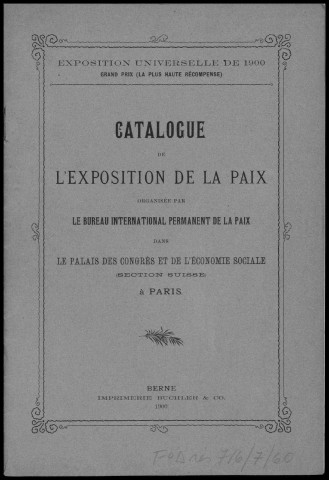 Exposition universelle de 1900. Catalogue de l'exposition de la paix