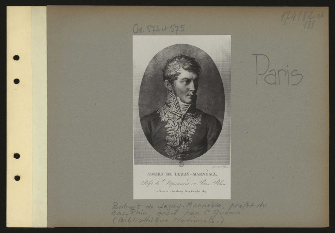 Paris. Portrait de Lezay-Marnésia, préfet du Bas-Rhin, gravé par C. Guérin (Bibliothèque nationale)