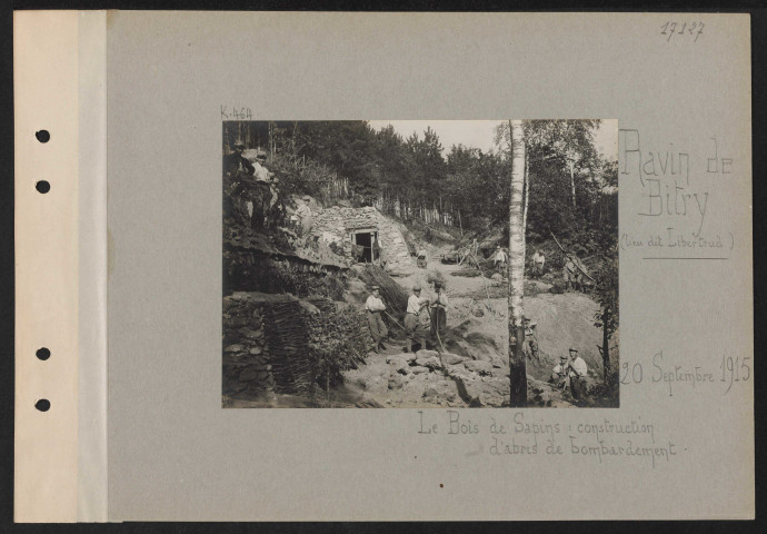 Ravin de Bitry (lieu dit Libertrud). Le Bois de Sapins : construction d'abris de bombardement