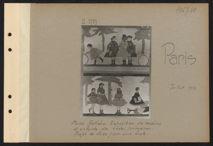 Paris. Musée Galliéra. Exposition du dessin dans les écoles primaires municipales pendant la guerre. Projet de frise pour une école