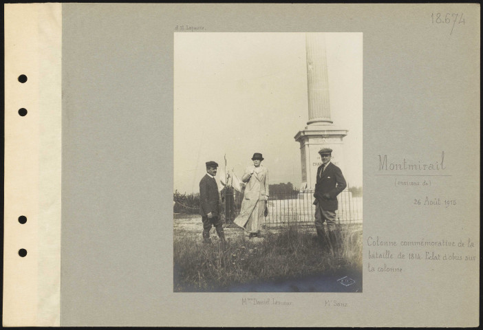 Montmirail (environs de). Colonne commémorative de la bataille de 1814. Éclat d'obus sur la colonne