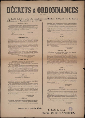 Le Préfet du Loiret porte à la connaissance… Les Décrets, Ordonnances et Proclamations…