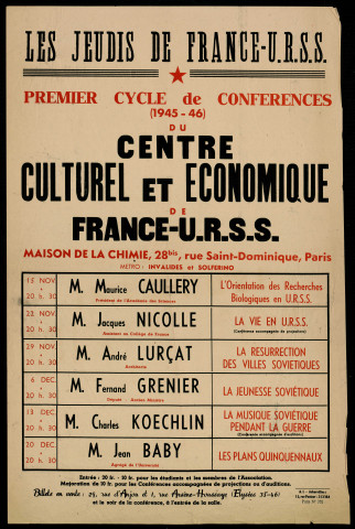 Les jeudis de France-URSS : premier cycle de conférences du centre culturel et économique de France-URSS