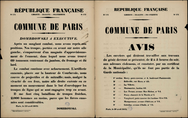 N°173. Dombrowski à Exécutive Le combat continue Les ouvriers qui désirent travailler aux travaux du génie