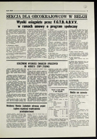Glos Pracy (1975; n°1)  Sous-Titre : Miesiecznik robotnikow polskich zrzeszonych w C. G. T. Force Ouvrière.  Autre titre : "La Voix du Travail". Journal polonais de la C. G. T. Force Ouvrière