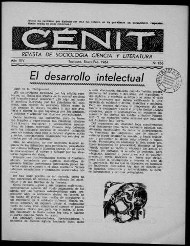 Cénit (1964 ; n° 156 - 161). Sous-Titre : Revista de sociología, ciencia y literatura