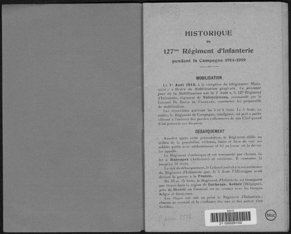 Historique du 127ème régiment d'infanterie