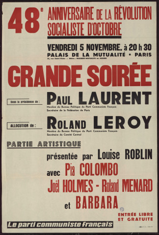 48e anniversaire de la révolution socialiste d'octobre : grande soirée