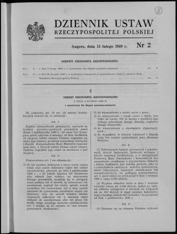 Dziennik Ustaw Rzeczypospolitej Polskiej (1940: n°1 - n°16)