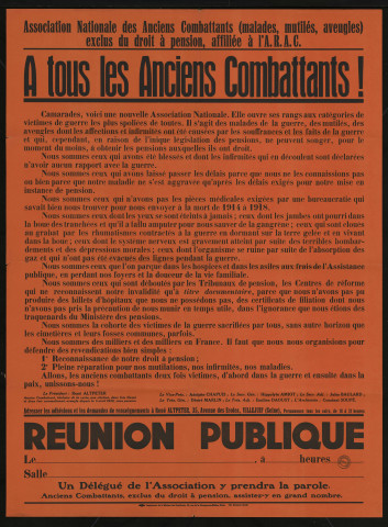 A tous les anciens combattants ! Réunion publique