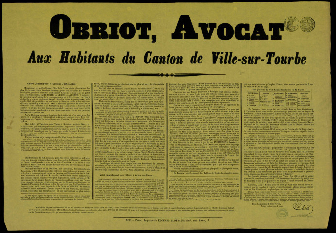 Obriot, Avocat : Nous aspirons à l'honneur insigne de vous représenter...