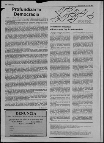 Denuncia. N°71. Julio-Agosto 1983. Sous-Titre : Junto al pueblo por una auténtica democracia