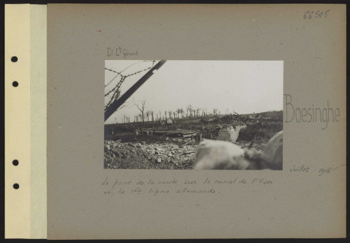 Boesinghe. Le pont de la route sur le canal de l'Yser et la première ligne allemande