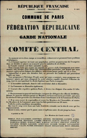 N°397. Nous proposons d'arrêter l'effusion du sang La Commune se dissoudra