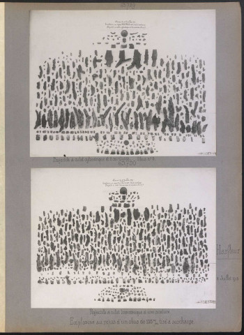 Harfleur. Explosion au repos d'un obus de 105 mm tiré à surcharge. Projectile à culot cylindrique et deux ceintures… Obus numéro 3