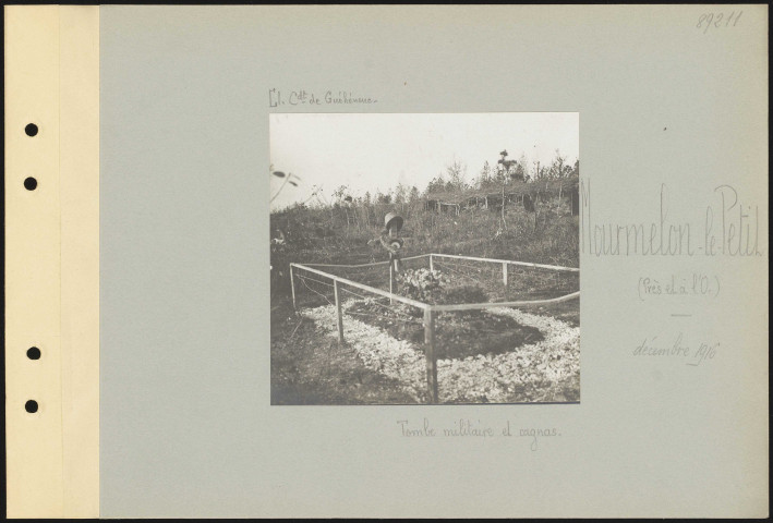Mourmelon-le-Petit (près et à l'ouest). Tombe militaire et cagnas