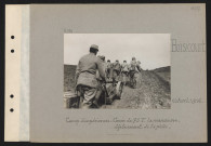 Boisicourt. Camp d'expériences : canon de 75T. La manœuvre : déplacement de la pièce