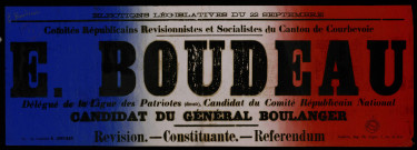 Élections Législatives : E. Boudeau Candidat du Général Boulanger