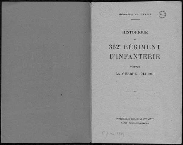 Historique du 362ème régiment d'infanterie