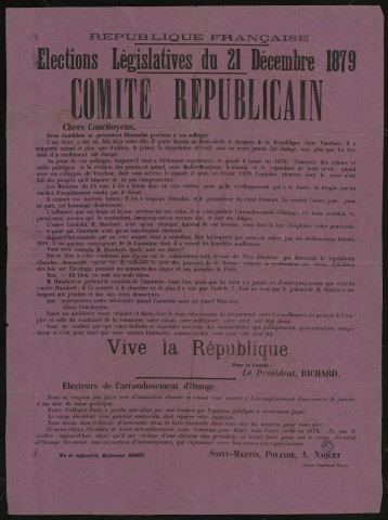 Élections législatives du 21 décembre 1879 : Comité républicain