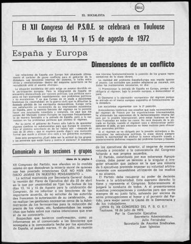 El socialista (1972 : n° 8-9). Sous-Titre : fundador Pablo Iglesis. Organo del Partido socialista obrero español y portavoz de la U.G.T.