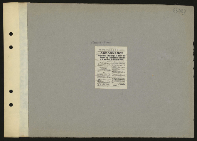 [Ordonnance prescrivant l'affichage du cours des denrées de consommation courante et de leur prix de vente au détail]
