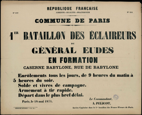 N°352. 1er bataillon des éclaireurs du Général Eudes : enrôlement