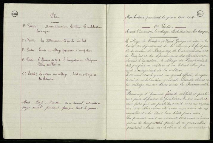 Landres et Saint Georges (08) : Daÿ Marie : mon histoire pendant la guerre 1914-1919. École publique