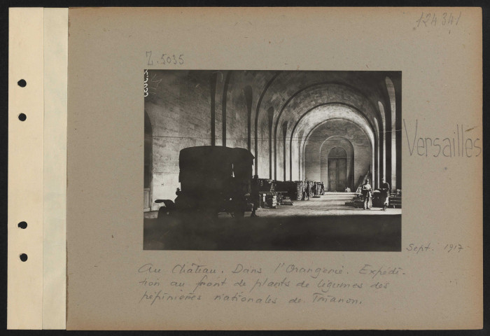 Versailles. Au château. Dans l'orangerie. Expédition au front de plants de légumes des pépinières nationales de Trianon