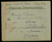 Une lettre adressée par le sergent R.Watel à M.Patin, principal du Collège d'Abbeville (Somme)