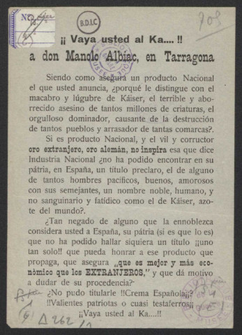 Guerre mondiale 1914-1918. Espagne. Propagande