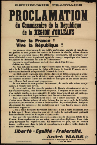 Proclamation du Commissaire de la République de la région d'Orléans