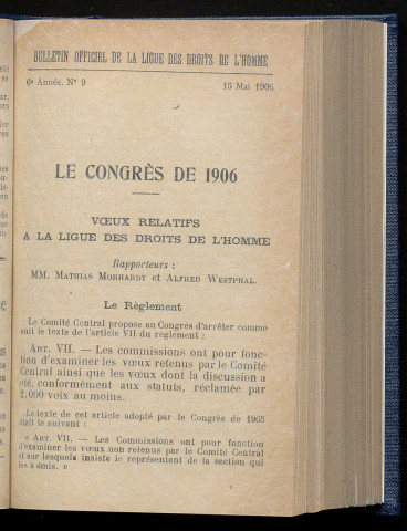 Mai 1906 - Bulletin officiel de la Ligue des Droits de l'Homme