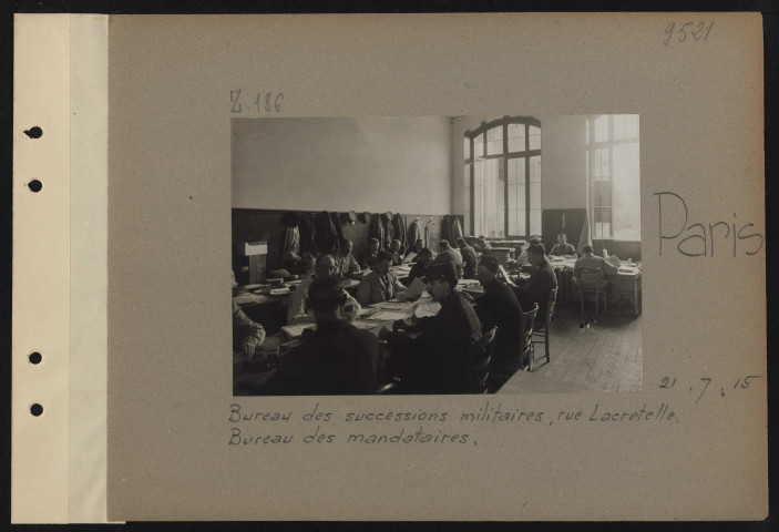 Paris. Bureau des successions militaires, rue Lacretelle. Bureau des mandataires