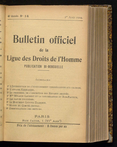 Août 1904 - Bulletin officiel de la Ligue des Droits de l'Homme