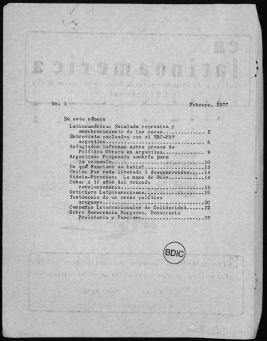 En latinoamerica : Boletin del Comite contra la represion en Latinoamerica / CCRLA, Israël, 1976-1978. Sous-Titre : Fonds Argentine