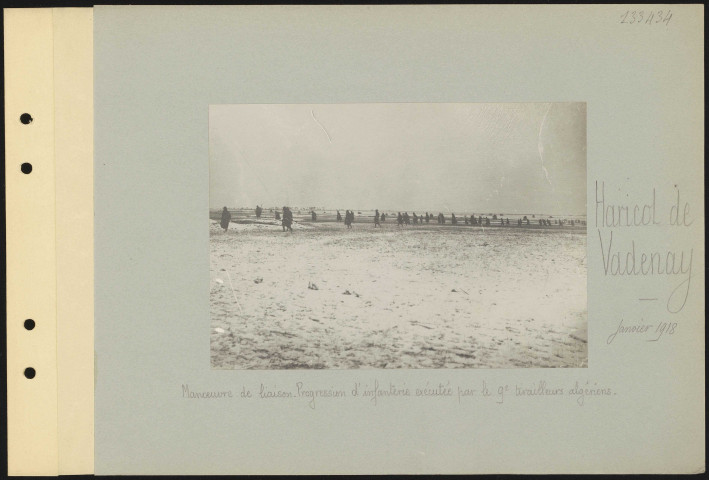 Haricot de Vadenay. Manœuvre de liaison. Progression d'infanterie exécutée par le 9e tirailleurs algériens