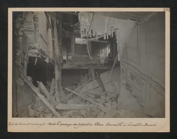 Après le passage des Zeppelins. Place Cormeille à Levallois-Perret