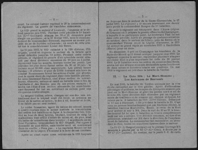 Historique du 112ème régiment d'infanterie