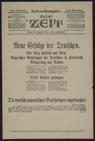 Die Zeit : Extra-Ausgabe, Wien, 23. August 1914