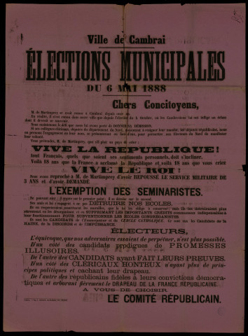 Élections municipales : Démission M. de Martimprey Comité Républicain