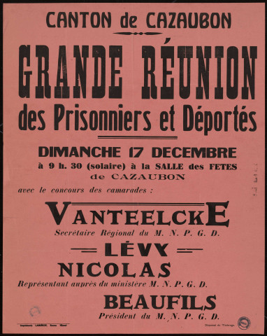 Grande réunion des prisonniers et déportés