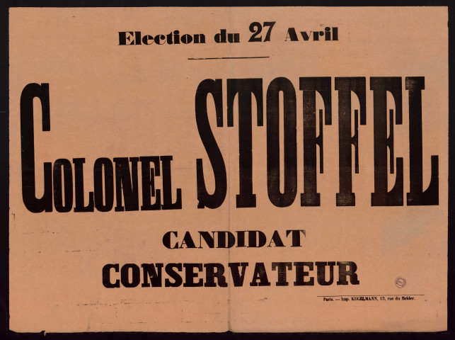 Election du 27 Avril : Colonel Stoffel Candidat conservateur