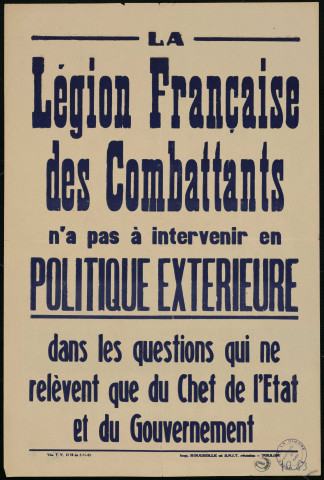 La Légion française des Combattants n'a pas à intervenir en politique extérieure