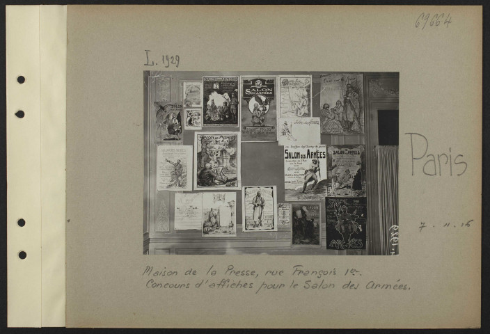 Paris. Maison de la Presse, rue François Ier. Concours d'affiches pour le Salon des Armées