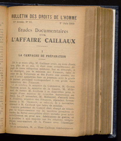 Juin 1919 - Bulletin des Droits de l'Homme